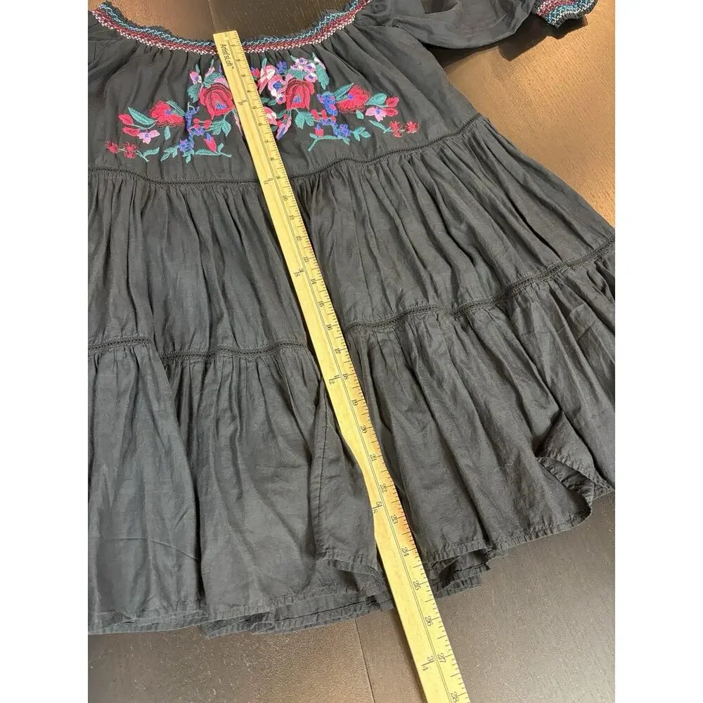 Free People Sunbeams Off Shoulder Mini Dress Black Small Embroidered Ruffled